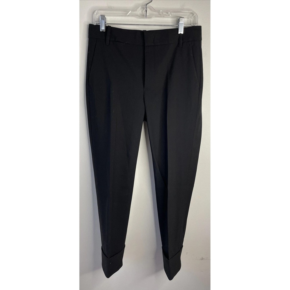Vince Trousers Womens 4 Black Wool Blend Cuffed Tapered Business Quiet Luxury